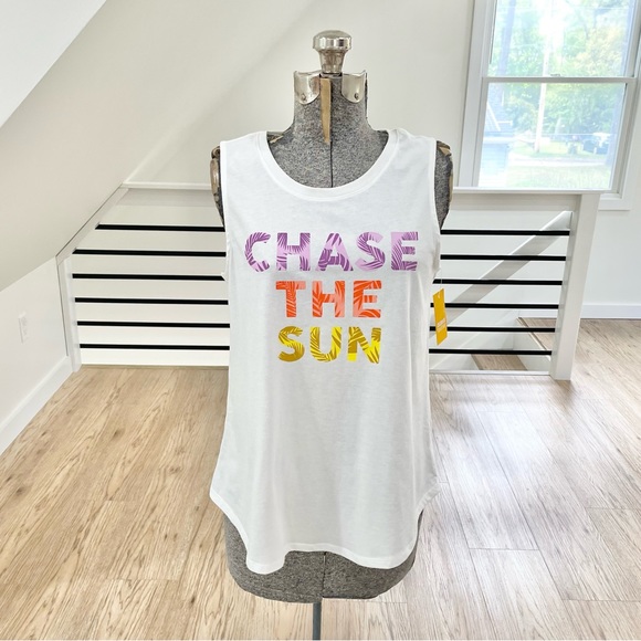 NWT white, purple, orange, yellow, Chase the sun, sleeveless muscle tank - Picture 3 of 5